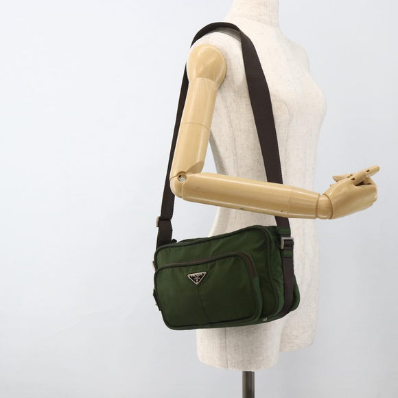 PRADA Shoulder Bag Nylon Green Silver Auth BA11940