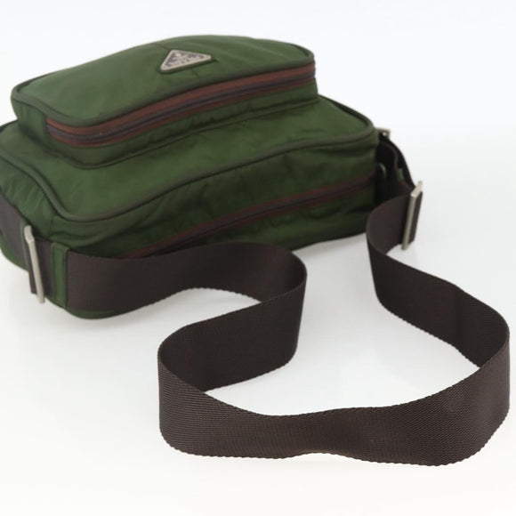 PRADA Shoulder Bag Nylon Green Silver Auth BA11940