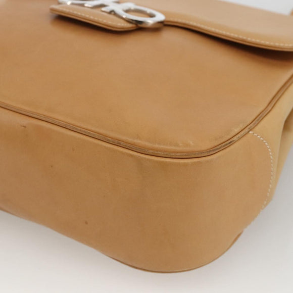 Salvatore Ferragamo Gancini Shoulder Bag Leather Beige Silver Auth BA11941