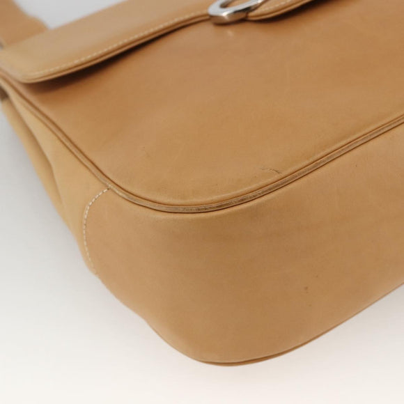 Salvatore Ferragamo Gancini Shoulder Bag Leather Beige Silver Auth BA11941