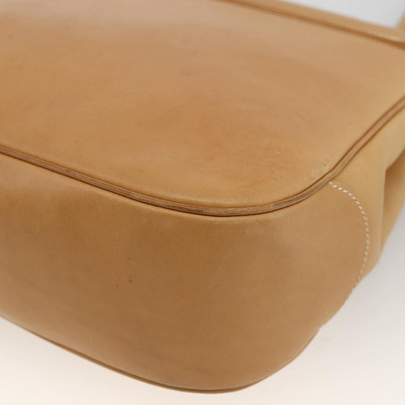 Salvatore Ferragamo Gancini Shoulder Bag Leather Beige Silver Auth BA11941