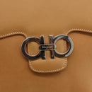Salvatore Ferragamo Gancini Shoulder Bag Leather Beige Silver Auth BA11941-10
