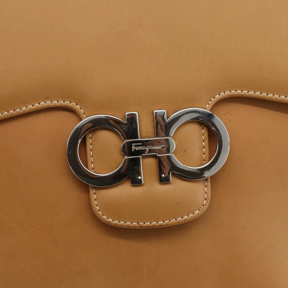 Salvatore Ferragamo Gancini Shoulder Bag Leather Beige Silver Auth BA11941