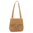 Salvatore Ferragamo Gancini Shoulder Bag Leather Beige Silver Auth BA11941-1