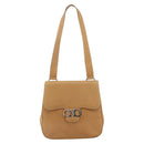 Salvatore Ferragamo Gancini Shoulder Bag Leather Beige Silver Auth BA11941-13
