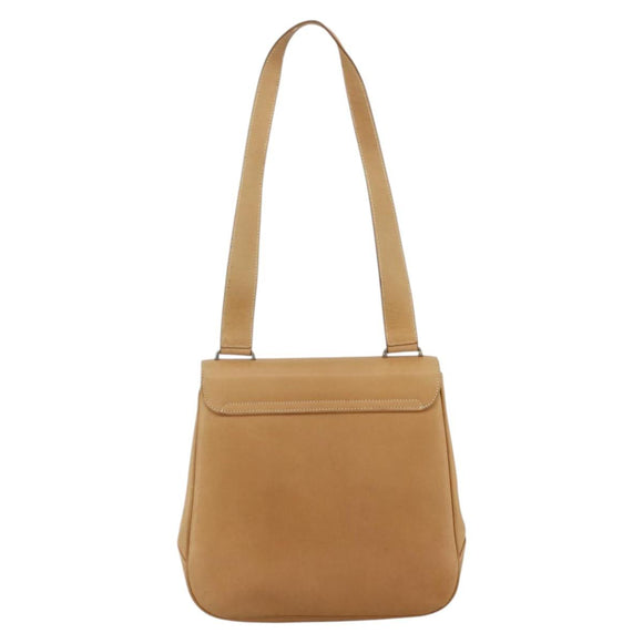 Salvatore Ferragamo Gancini Shoulder Bag Leather Beige Silver Auth BA11941