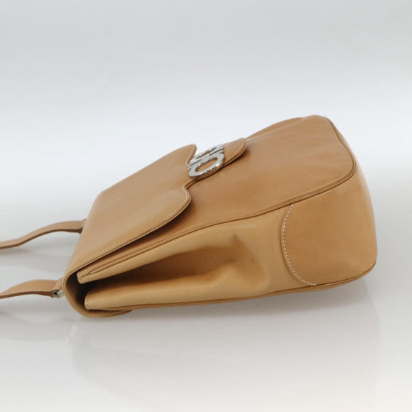 Salvatore Ferragamo Gancini Shoulder Bag Leather Beige Silver Auth BA11941