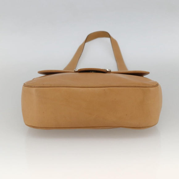 Salvatore Ferragamo Gancini Shoulder Bag Leather Beige Silver Auth BA11941