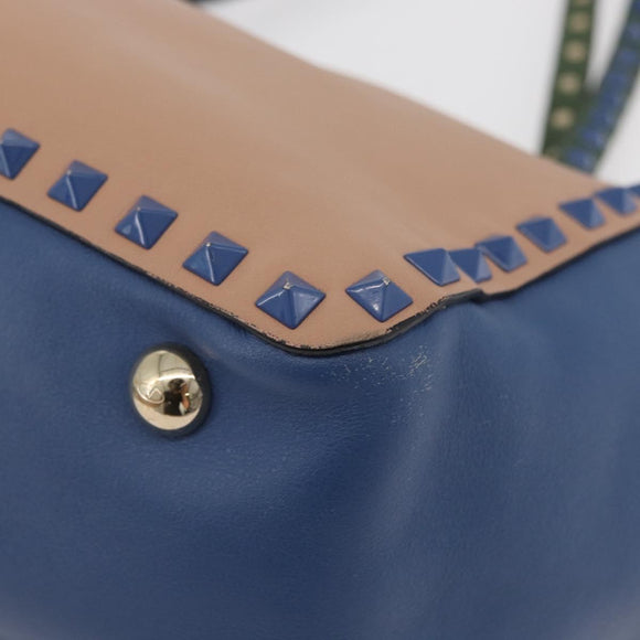 VALENTINO Rock Studs Hand Bag Leather 2way Multicolor Gold Auth BA11942A