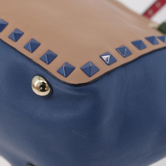 VALENTINO Rock Studs Hand Bag Leather 2way Multicolor Gold Auth BA11942A