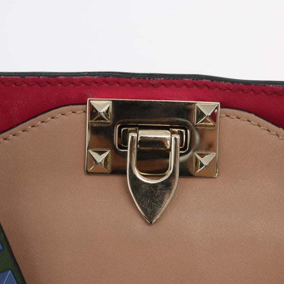 VALENTINO Rock Studs Hand Bag Leather 2way Multicolor Gold Auth BA11942A