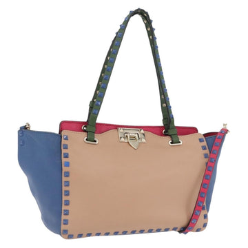 VALENTINO Rock Studs Hand Bag Leather 2way Multicolor Gold Auth BA11942A