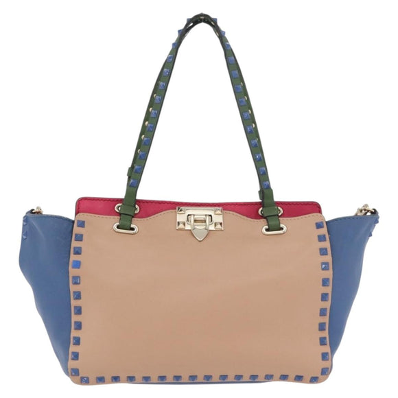 VALENTINO Rock Studs Hand Bag Leather 2way Multicolor Gold Auth BA11942A