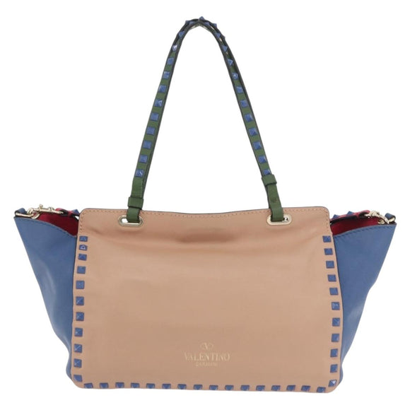 VALENTINO Rock Studs Hand Bag Leather 2way Multicolor Gold Auth BA11942A