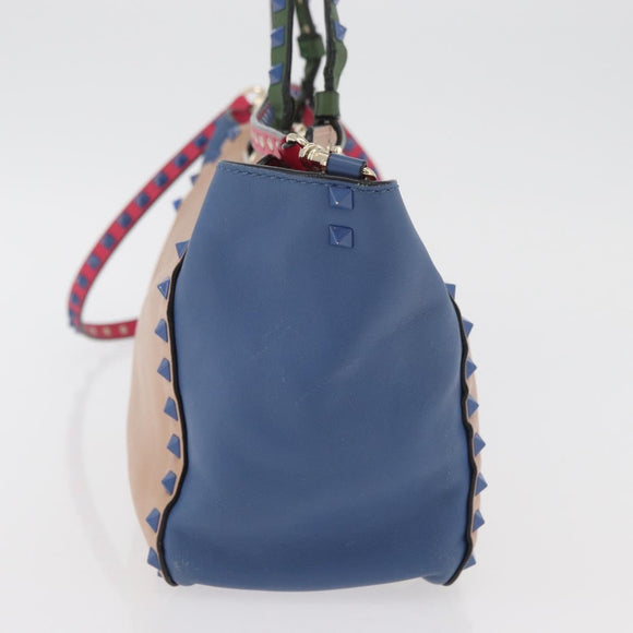 VALENTINO Rock Studs Hand Bag Leather 2way Multicolor Gold Auth BA11942A
