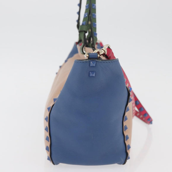 VALENTINO Rock Studs Hand Bag Leather 2way Multicolor Gold Auth BA11942A
