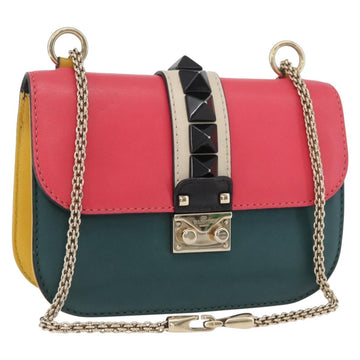 VALENTINO Chain Shoulder Bag Leather Pink Gold Auth BA11949A