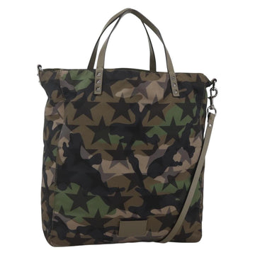 VALENTINO Hand Bag Nylon 2way Khaki Silver Auth BA11966A