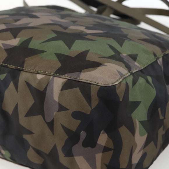 VALENTINO Hand Bag Nylon 2way Khaki Silver Auth BA11966A