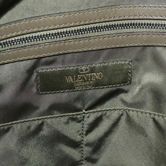 VALENTINO Hand Bag Nylon 2way Khaki Silver Auth BA11966A