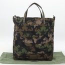 VALENTINO Hand Bag Nylon 2way Khaki Silver Auth BA11966A-12