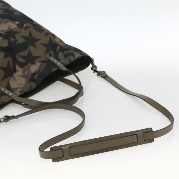 VALENTINO Hand Bag Nylon 2way Khaki Silver Auth BA11966A