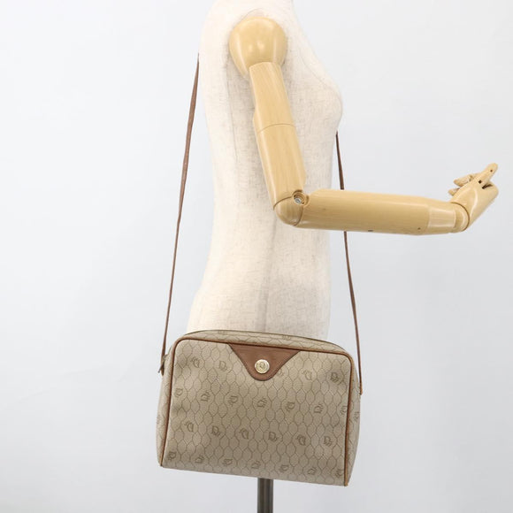 Christian Dior Honeycomb Canvas Shoulder Bag PVC Beige Gold Auth BA11969