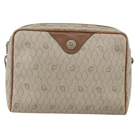 Christian Dior Honeycomb Canvas Shoulder Bag PVC Beige Gold Auth BA11969