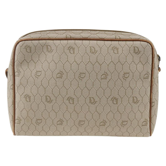 Christian Dior Honeycomb Canvas Shoulder Bag PVC Beige Gold Auth BA11969