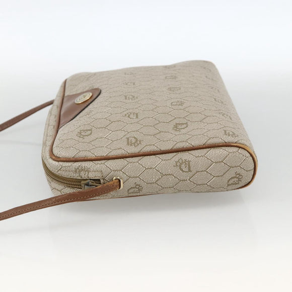 Christian Dior Honeycomb Canvas Shoulder Bag PVC Beige Gold Auth BA11969