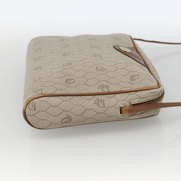 Christian Dior Honeycomb Canvas Shoulder Bag PVC Beige Gold Auth BA11969