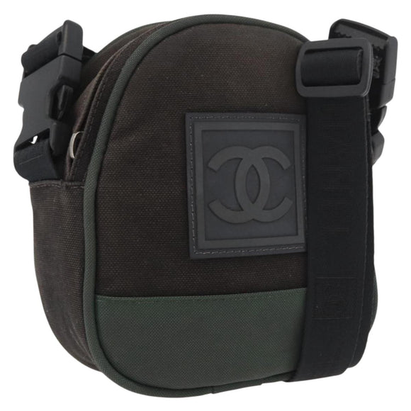 CHANEL Sports Line Shoulder Bag Canvas Green CC Auth BA11975