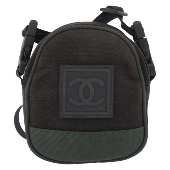 CHANEL Sports Line Shoulder Bag Canvas Green CC Auth BA11975