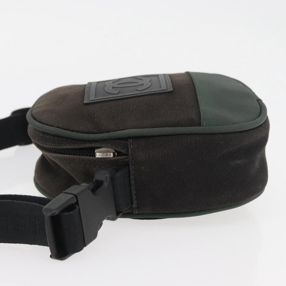 CHANEL Sports Line Shoulder Bag Canvas Green CC Auth BA11975