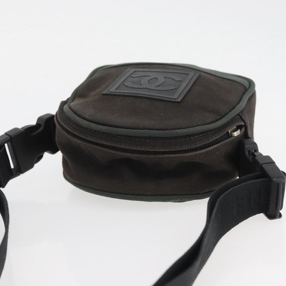 CHANEL Sports Line Shoulder Bag Canvas Green CC Auth BA11975