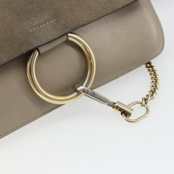 Chloe Fay Shoulder Bag Leather Suede Gray Gold Auth BA11981