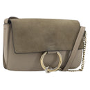 Chloe Fay Shoulder Bag Leather Suede Gray Gold Auth BA11981-1