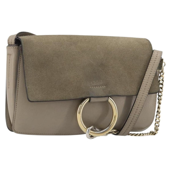 Chloe Fay Shoulder Bag Leather Suede Gray Gold Auth BA11981