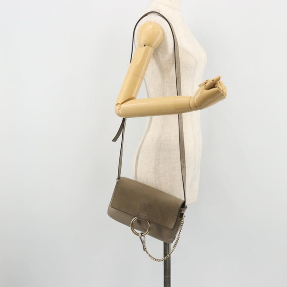Chloe Fay Shoulder Bag Leather Suede Gray Gold Auth BA11981