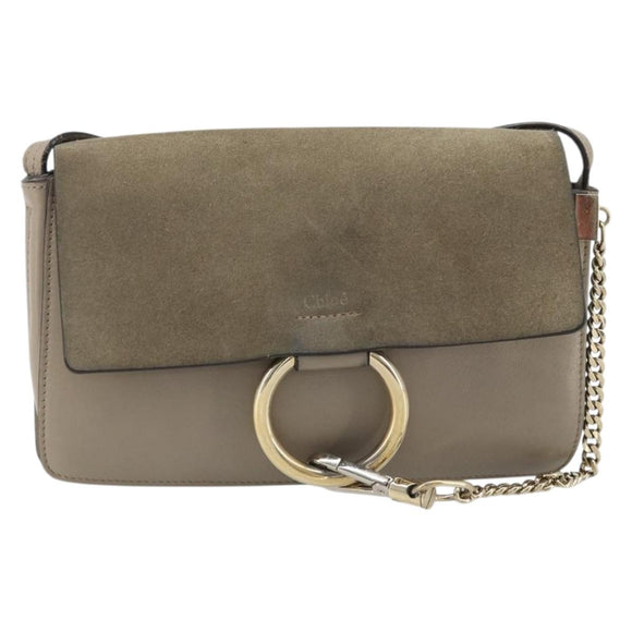 Chloe Fay Shoulder Bag Leather Suede Gray Gold Auth BA11981
