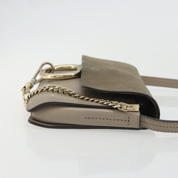 Chloe Fay Shoulder Bag Leather Suede Gray Gold Auth BA11981