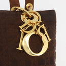 Christian Dior Canage Lady Dior Hand Bag Nylon Brown Gold Auth BA11985-10