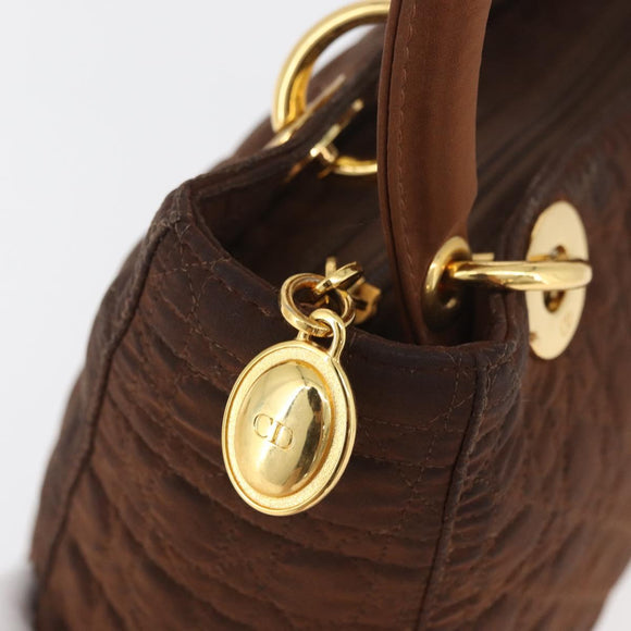 Christian Dior Canage Lady Dior Hand Bag Nylon Brown Gold Auth BA11985