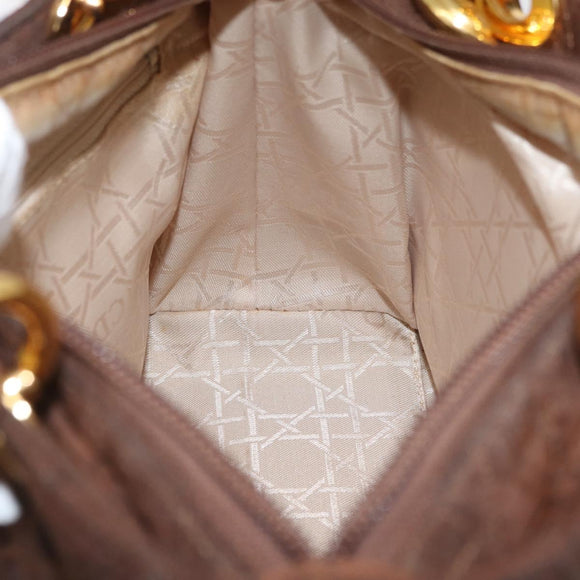 Christian Dior Canage Lady Dior Hand Bag Nylon Brown Gold Auth BA11985