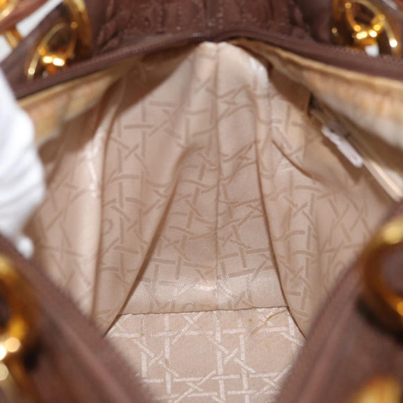Christian Dior Canage Lady Dior Hand Bag Nylon Brown Gold Auth BA11985