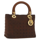 Christian Dior Canage Lady Dior Hand Bag Nylon Brown Gold Auth BA11985-1