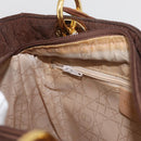 Christian Dior Canage Lady Dior Hand Bag Nylon Brown Gold Auth BA11985-20