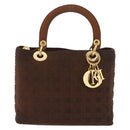 Christian Dior Canage Lady Dior Hand Bag Nylon Brown Gold Auth BA11985-13