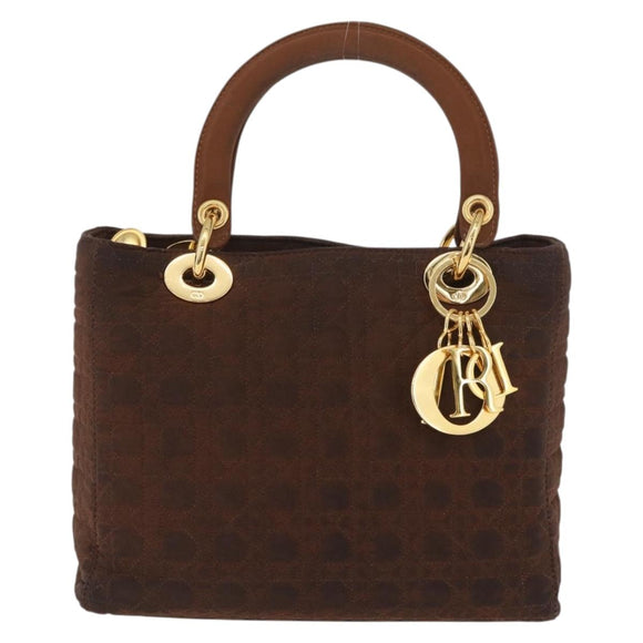 Christian Dior Canage Lady Dior Hand Bag Nylon Brown Gold Auth BA11985