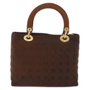 Christian Dior Canage Lady Dior Hand Bag Nylon Brown Gold Auth BA11985-2